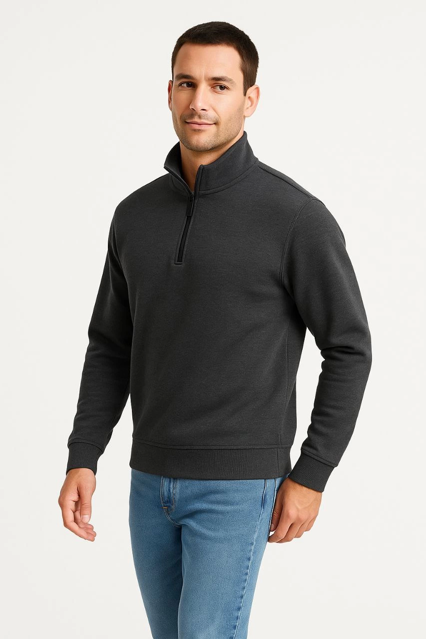 Kışlık Bisiklet Yaka Üç İplik Basic SweatShirt - Antrasit
