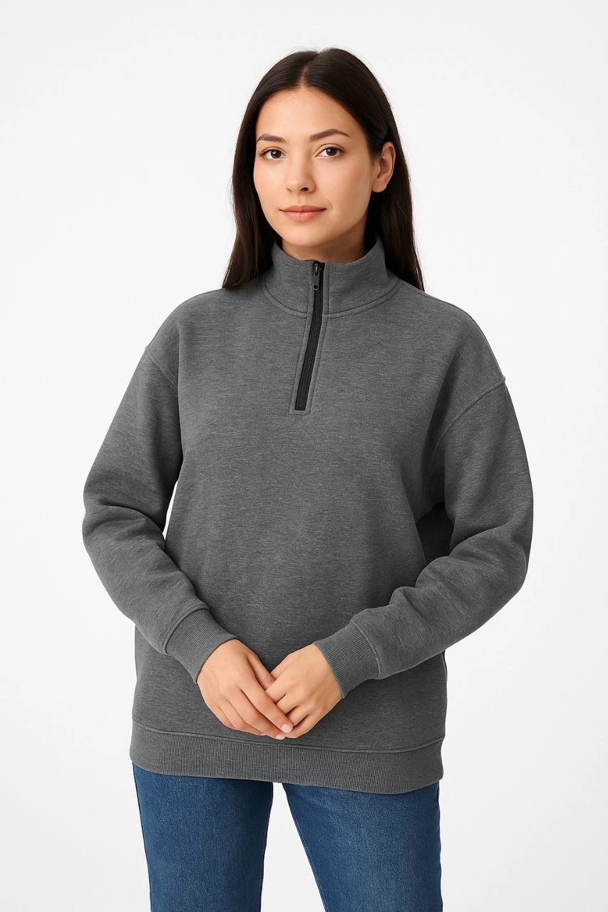 Kışlık Bisiklet Yaka Üç İplik Basic SweatShirt - Antrasit