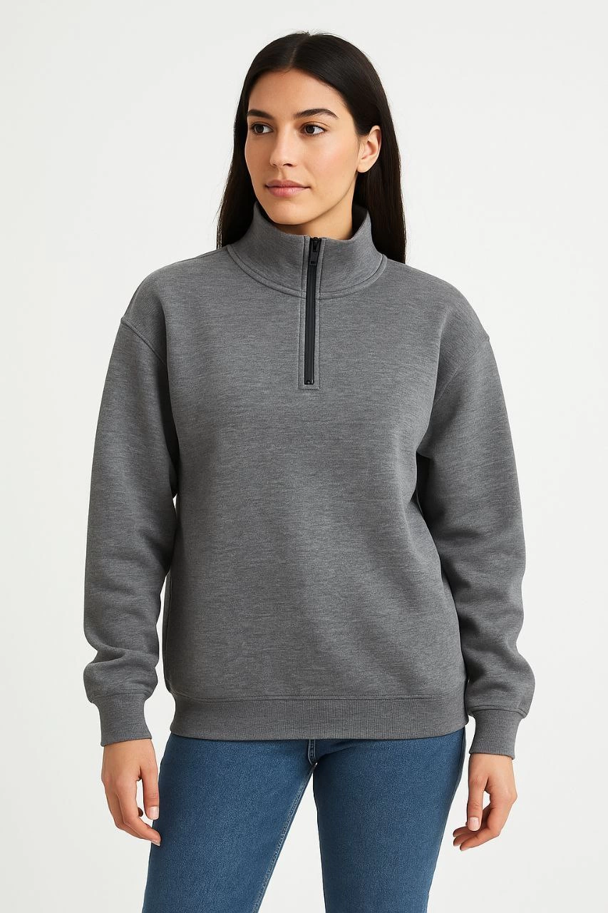 Kışlık Bisiklet Yaka Üç İplik Basic SweatShirt - Antrasit