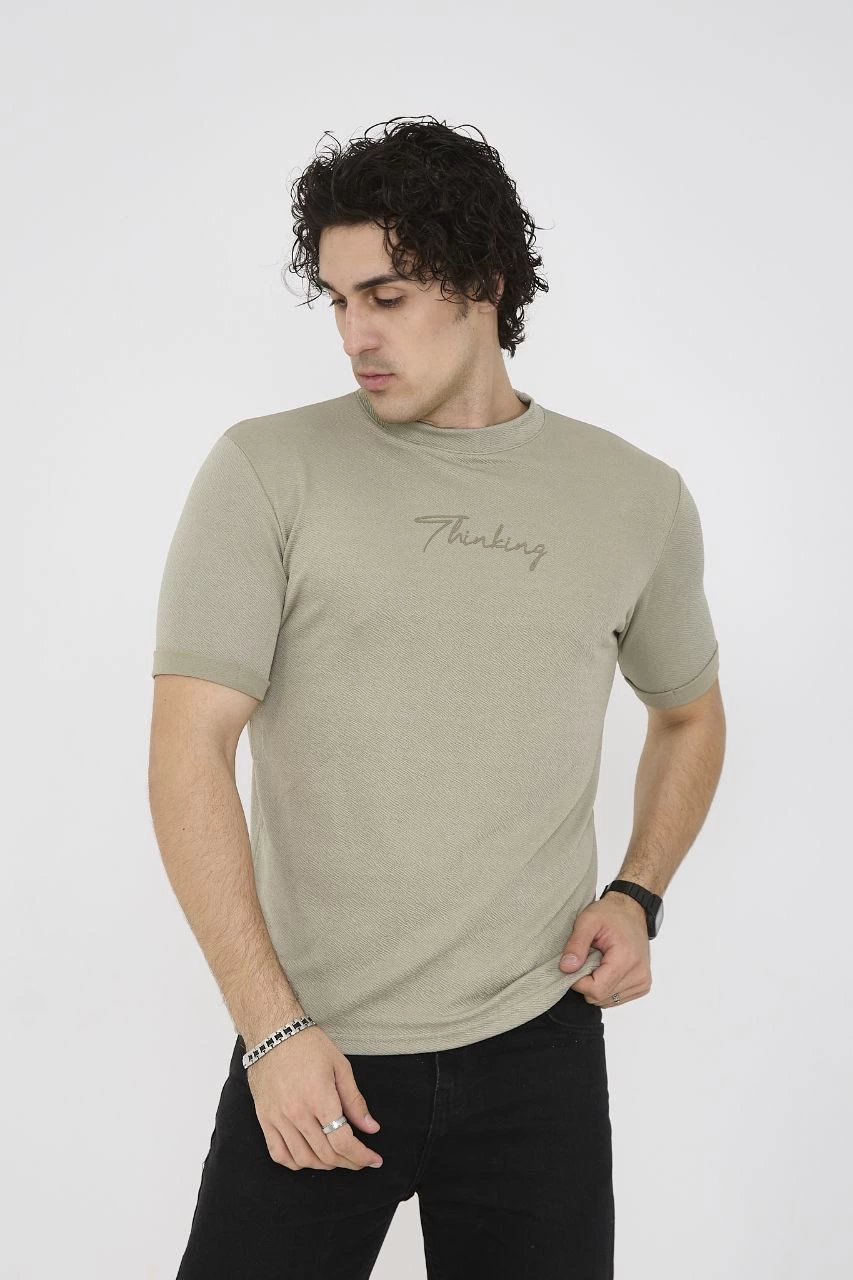 Unisex Jakar Kumaş Rahat Kol T-Shirt - Açık Yeşil
