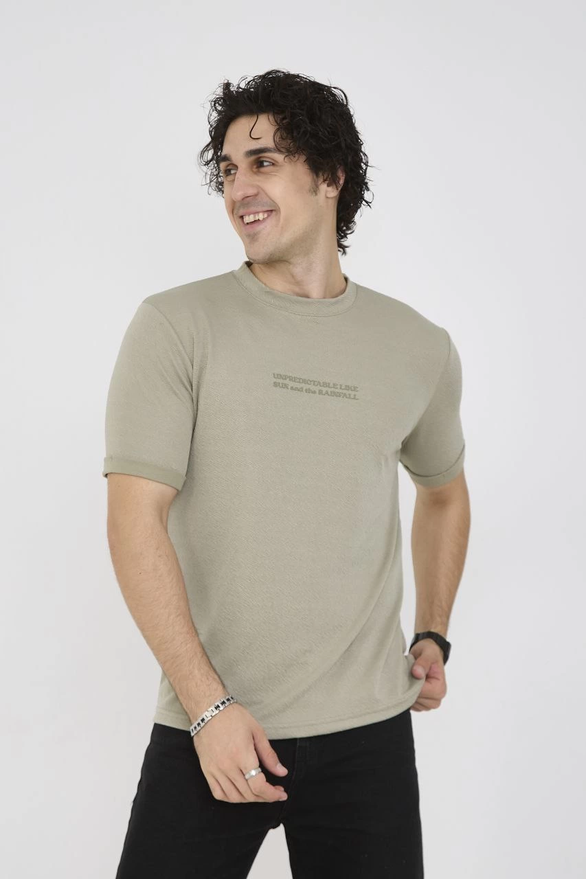 Unisex Jakar Kumaş Rahat Kol T-Shirt - Açık Yeşil