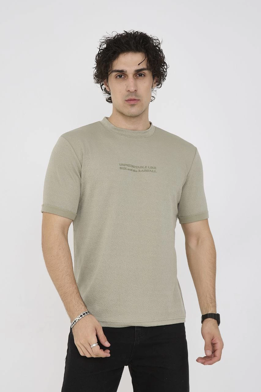 Unisex Jakar Kumaş Rahat Kol T-Shirt - Açık Yeşil