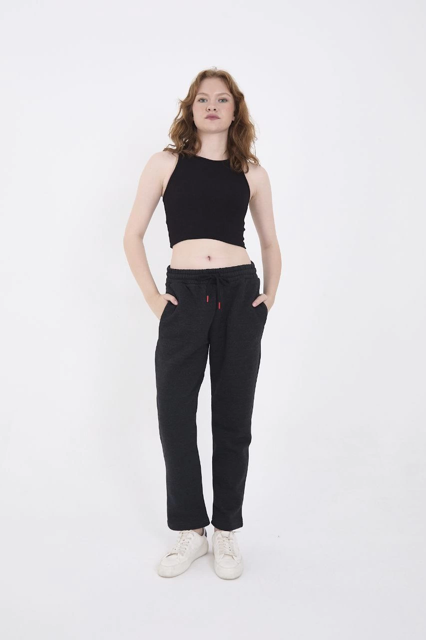 Kışlık Bisiklet Yaka Üç İplik Basic SweatShirt - Antrasit