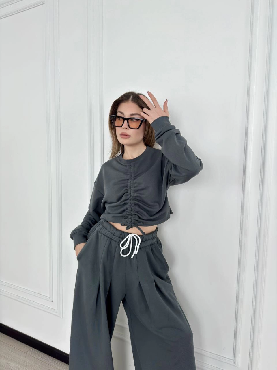 Kışlık Bisiklet Yaka Üç İplik Basic SweatShirt - Antrasit